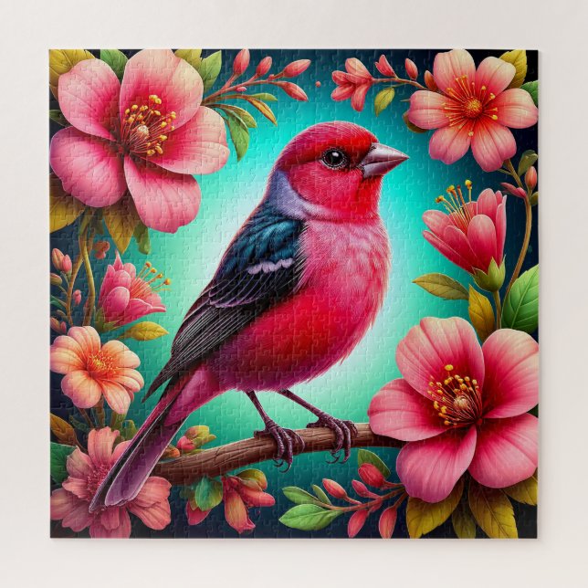 Quebra-cabeça Pássaro Colorido Empoleirado na Ramificação (Vertical)