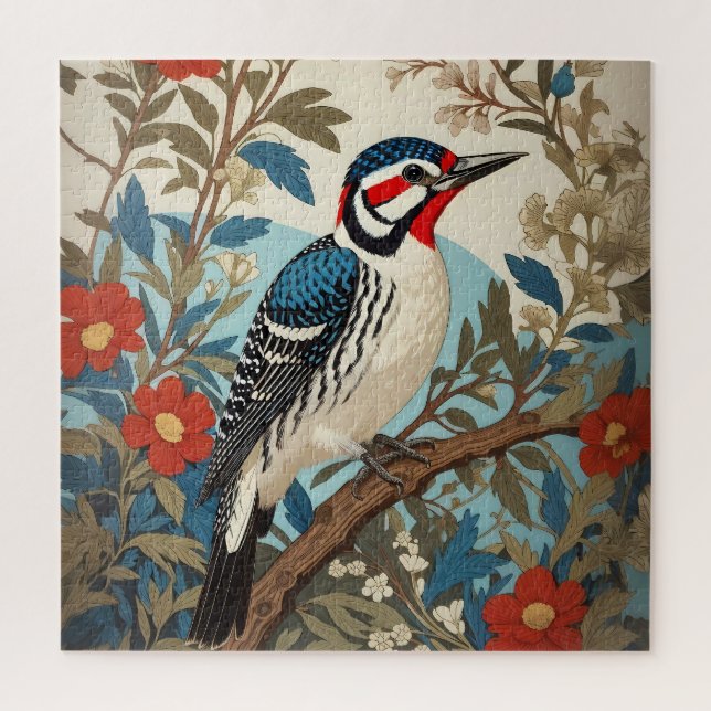 Quebra-cabeça Pássaro Inspirado Azul E Pica Vermelha (Vertical)