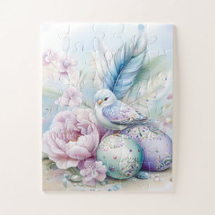 Quebra-cabeça Pássaro Pastel, Peônia e Ovos de Páscoa