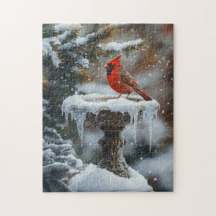 Quebra-cabeça Pássaro Vermelho Cardinal em uma Arte de Banho Con