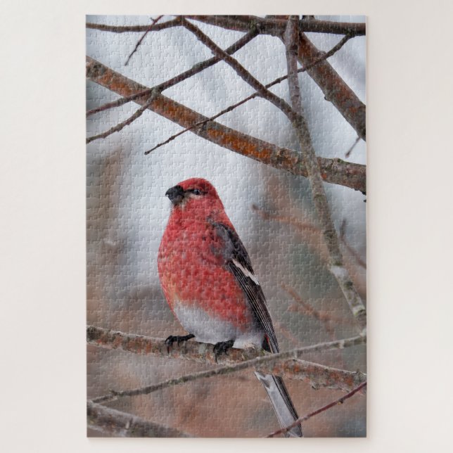 Quebra-cabeça Pássaro Vermelho na Neve de Inverno (Vertical)