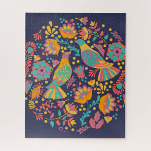 Quebra-cabeça Pássaros Coloridos Mexicanos de Arte Folclórica e