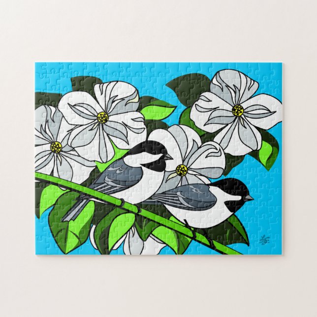 Quebra-cabeça Pássaros e Flores de Chapim (Horizontal)