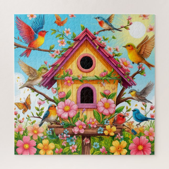 Quebra-cabeça Pássaros Percorrendo uma Casa de Aves (Vertical)