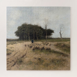 Quebra-cabeça Pastas e ovinos, pintura de óleo de vintagem