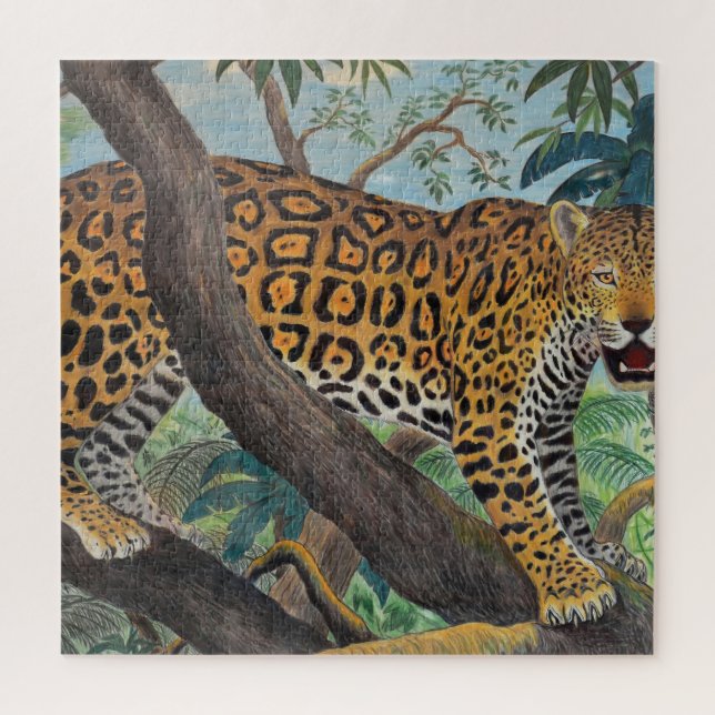 Quebra-cabeça Pastel Jaguar: desenho da selva. (Vertical)