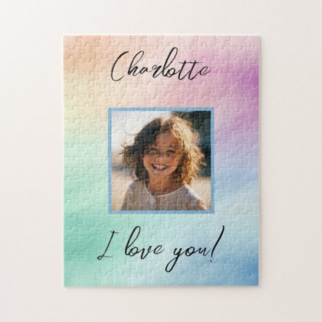 Quebra-cabeça Pastel Personalizado Foto "Eu Amo Você" Nome Perso (Vertical)