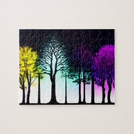 Quebra-cabeça Pastel Silhouette Trees Sob Céu Negro