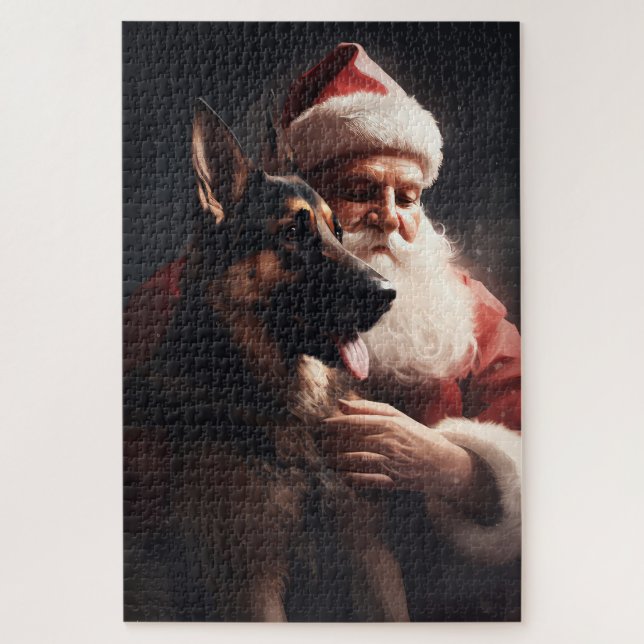 Quebra-cabeça Pastor Alemão Com Papai Noel Natal Festivo (Vertical)