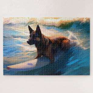 Quebra-cabeça Pastor Belga Pintura de Surf na Praia