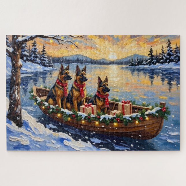 Quebra-cabeça Pastor Belga Tervuren Barco de Natal Feriado (Horizontal)