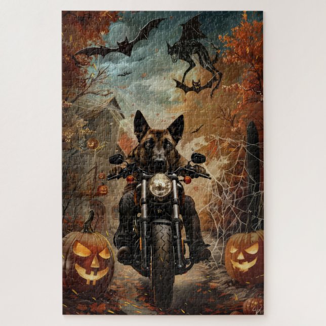 Quebra-cabeça Pastor da Anatólia pilotando motocicleta no Hallow (Vertical)