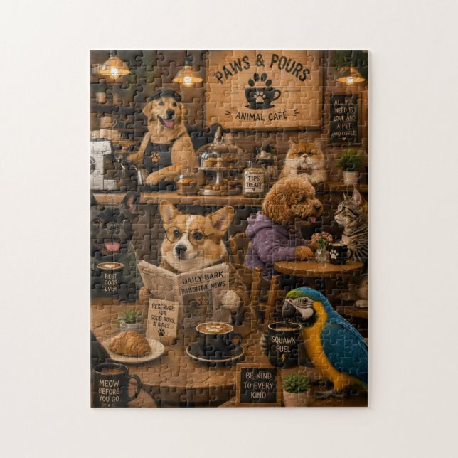Quebra-cabeça Patas e Porções,café animal (Vertical)
