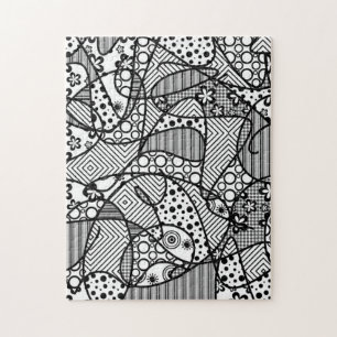 Quebra-cabeça Patchwork de padrão de porta preto e branco 04