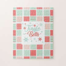 Patchwork Jingle Bells Red Green Pastel Natal
