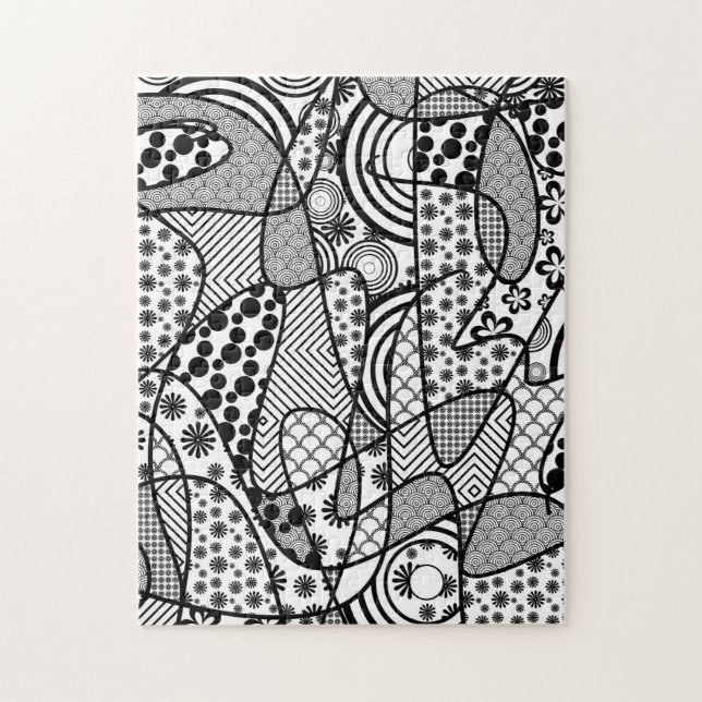 Quebra-cabeça Patchwork Preto e Branco de Padrões 02 (Vertical)