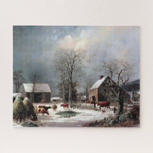 Quebra-cabeça Pátio rural no inverno George Henry Durrie 1858