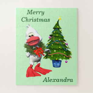 Quebra-cabeça Pato branco e bonito de Natal Vestindo uma coroa