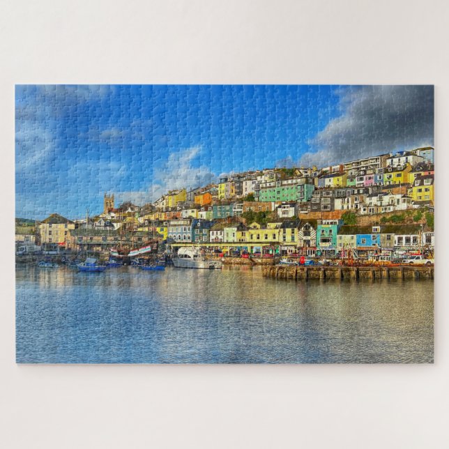 Quebra-cabeça Patrimônio de Brixham: Encosta Colorida & Igreja (Horizontal)