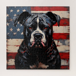 Quebra-cabeça Patriot Pitbull com bandeira americana 4 de julho
