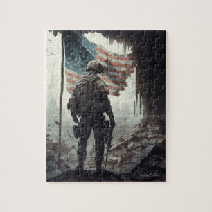 Quebra-cabeça Patriot Soldier Dos EUA A Guardar A Bandeira