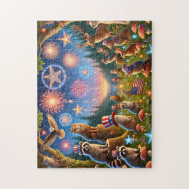 Quebra-cabeça Patriotic Woodland Animals 4th of July Fireworks