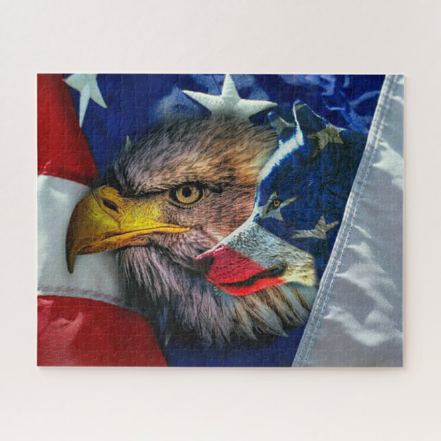 Quebra-cabeça Patriótica Americana Flag Bald Eagle Wolf (Horizontal)