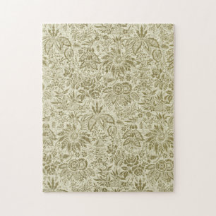 Quebra-cabeça Patterno Floral Verde Sage - Damasco Antiquado