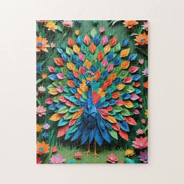 Quebra-cabeça Pavão de Origami (Vertical)