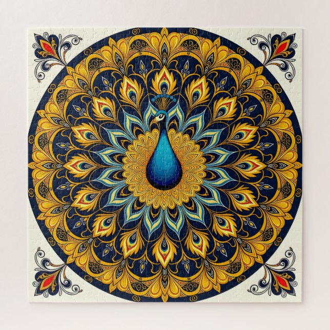 Quebra-cabeça Pavão decorativo em branco (Vertical)