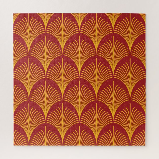 Quebra-cabeça Pavão Dourado Vermelho: Art Deco. (Vertical)