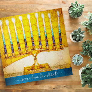 Quebra-cabeça Peace Love Hanukkah Artsy Yellow Dourado Menorah C
