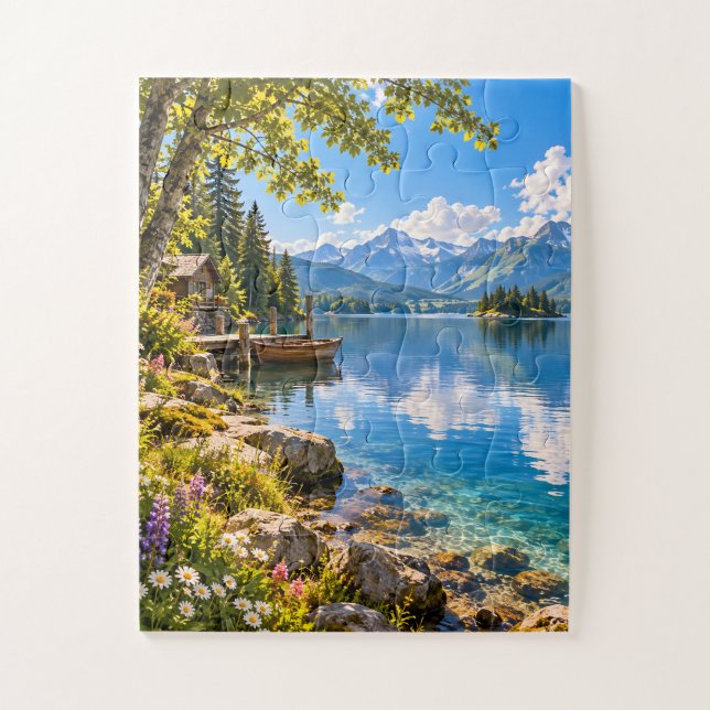 Quebra-cabeça Peaceful Mountain Lake Jigsaw Puzzle (Vertical)