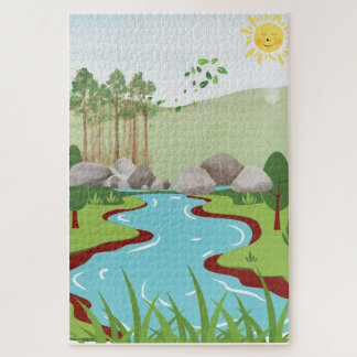 Quebra-cabeça Peaceful Nature River Puzzle – Whimsical Landscape