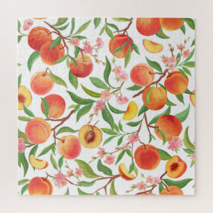 Quebra-cabeça Peach Tropical Fruta Vintage Pattern.