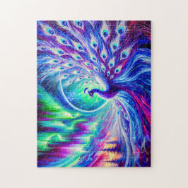 Quebra-cabeça Peacock abstrato no inverno com luzes do Norte