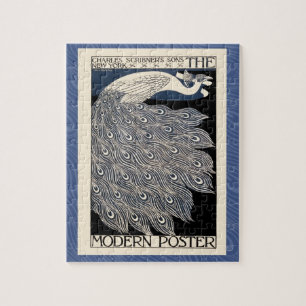 Quebra-cabeça Peacock Vintage Blue Art Nouveau Art