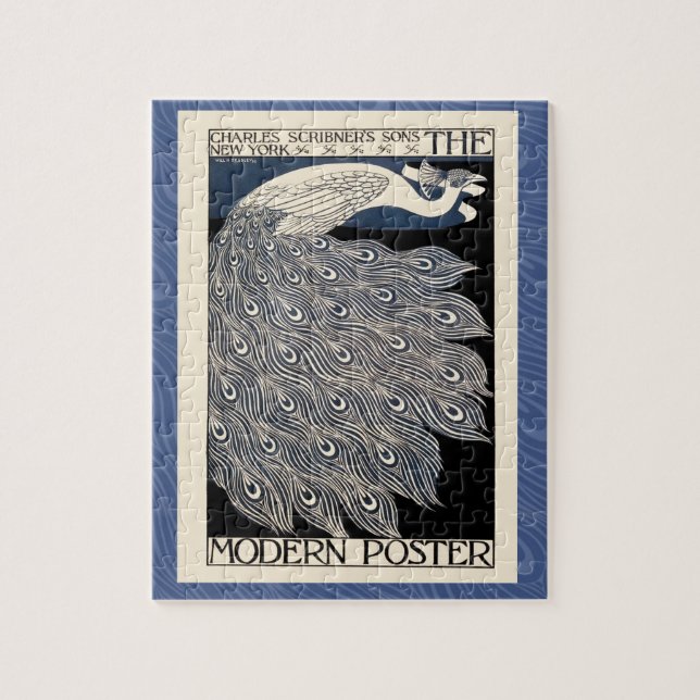 Quebra-cabeça Peacock Vintage Blue Art Nouveau Art (Vertical)