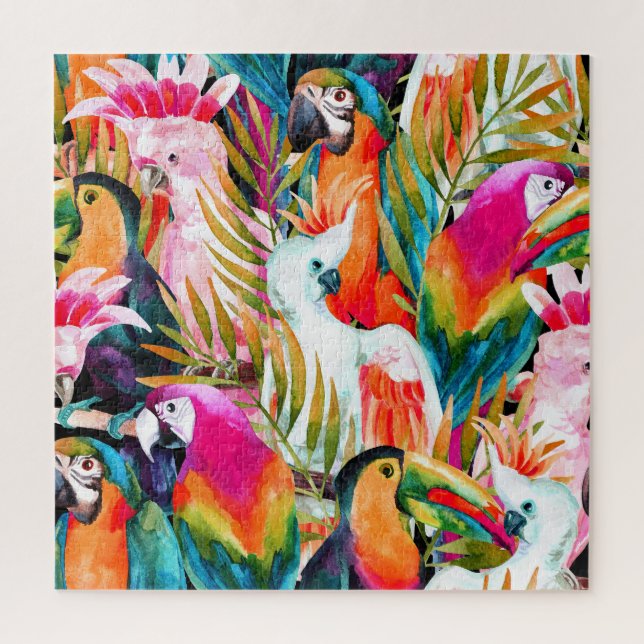 Quebra-cabeça Peças de Aquarela: Padrão Tropical Sem Olhos (Vertical)