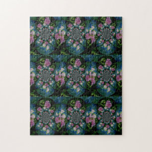 Quebra-cabeça Pedônio branco-rosa, cor-de-água floral, mandala