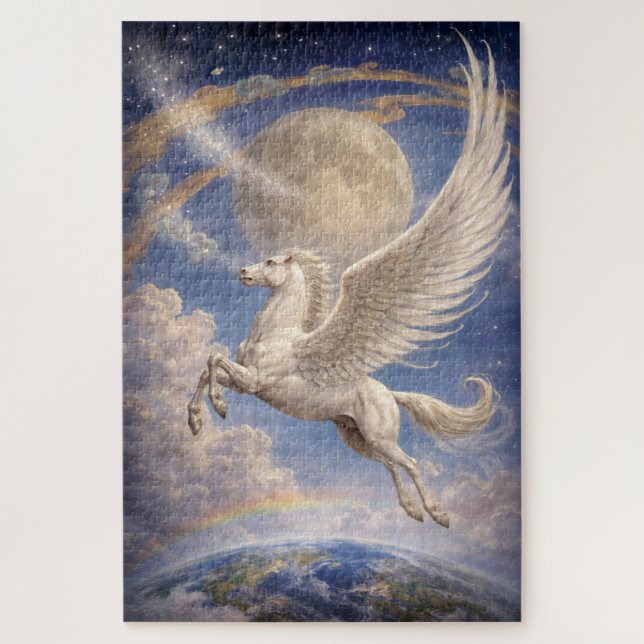 Quebra-cabeça Pegasus Flying Between Earth And Moon Fantasy Art (Vertical)