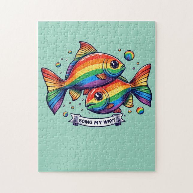 Quebra-cabeça peixe arco-íris gay LGBTQ (Vertical)