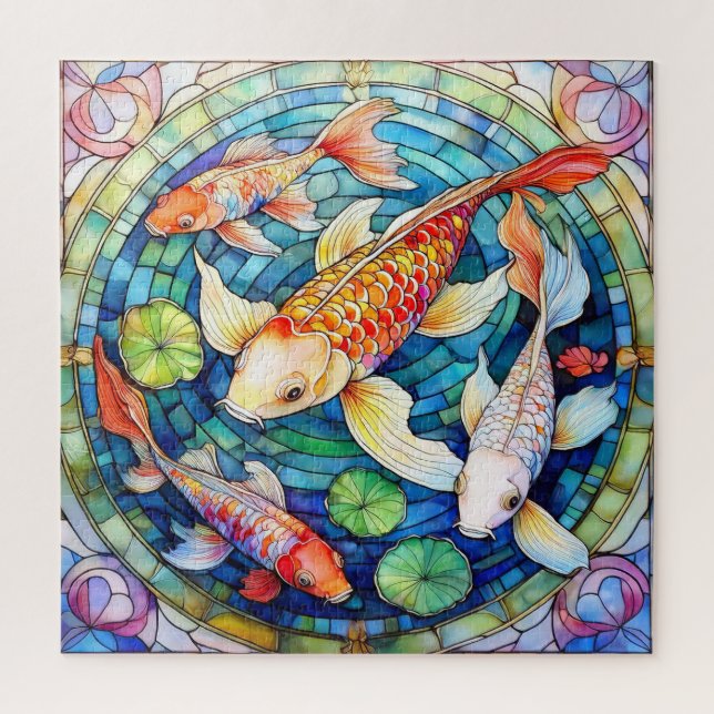 Quebra-cabeça Peixe Koi em Vidro Pintado  (Vertical)