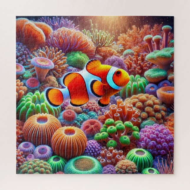 Quebra-cabeça Peixe Palhaço do Recife de Coral Oceano Para Crian (Vertical)