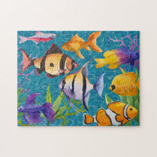 Quebra-cabeça Peixes de Aquário Tropical Coloridos