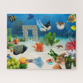 Quebra-cabeça Peixes marinhos Sereia Ariel Submarino Vida