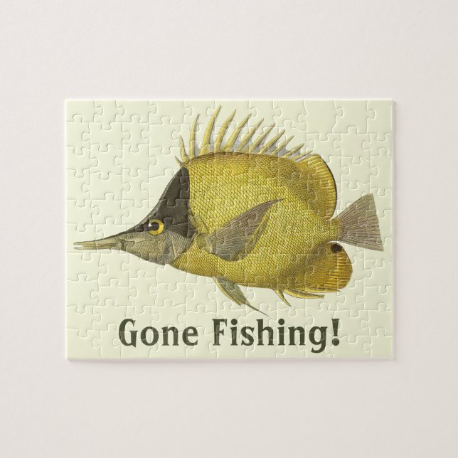 Quebra-cabeça Peixes Vintage, Gelão Tropical Amarelo Longirostri (Horizontal)