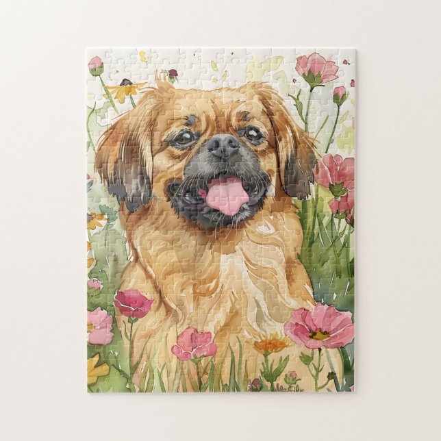 Quebra-cabeça Pekingese Puzzle – Watercolor Dog Art (Vertical)