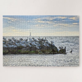 Quebra-cabeça "Pelicanos e o Farol, Ilha Dauphin, AL