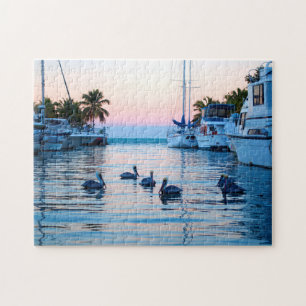 Quebra-cabeça Pelicanos, palmeiras, barcos em Florida Keys